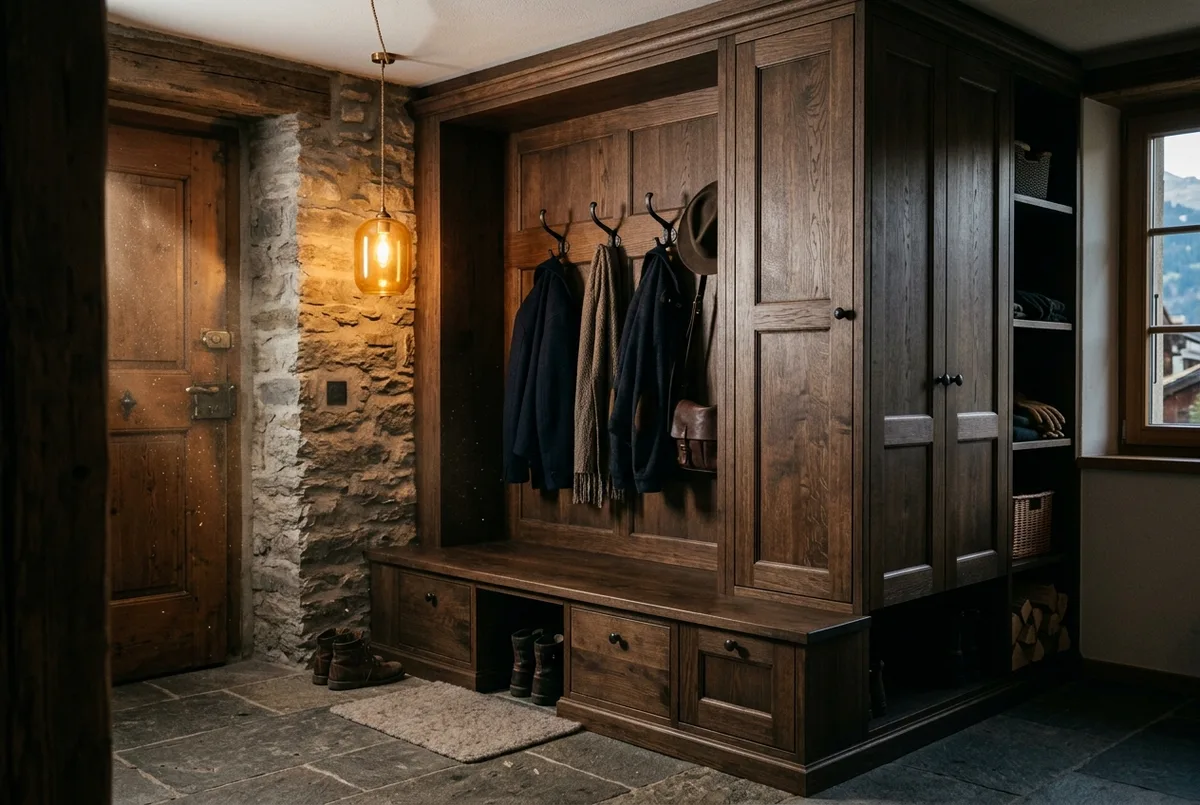 Einbaugarderobe aus Eiche im Eingangsbereich