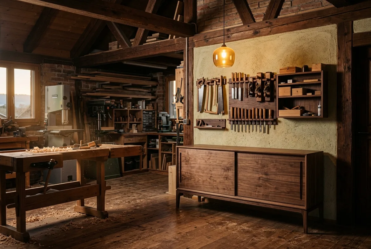 Sideboard aus Nussbaum mit Schiebetüren