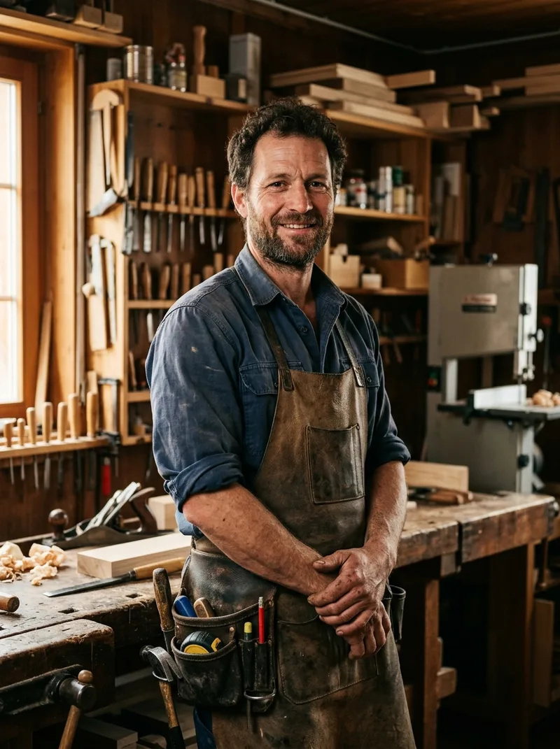 Luca Ferrari mit Werkzeuggürtel, Porträt