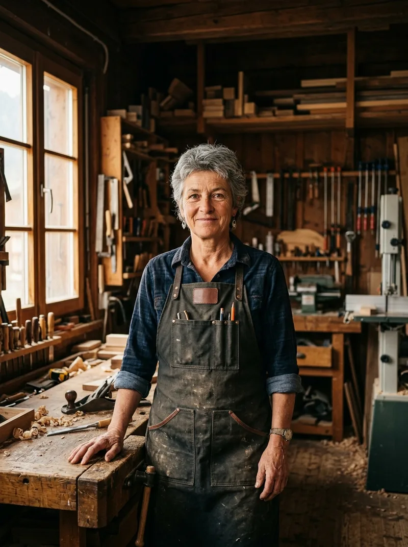 Ruth Holzer in der Werkstatt, Porträt